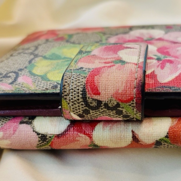GUCCI GG Blooms Wallet Floral Beige Pink Leather Snap Bifold Purse Snap AUTH EXC - Picture 5 of 11